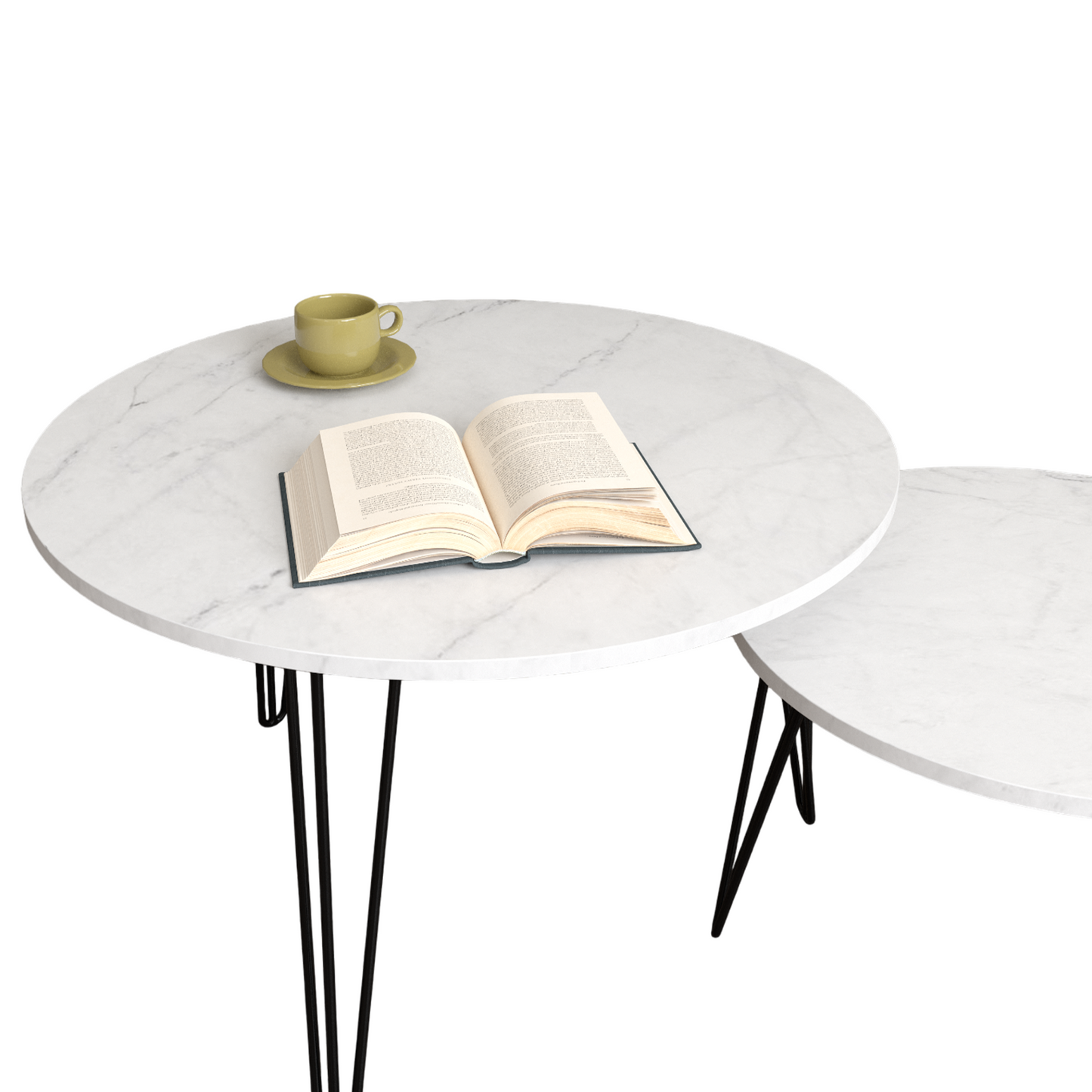 27.56'' Round Nesting Coffee Table Set of 2, Circular Nesting End Table Set Sturdy Metal Base for Living Room, bedroom, White