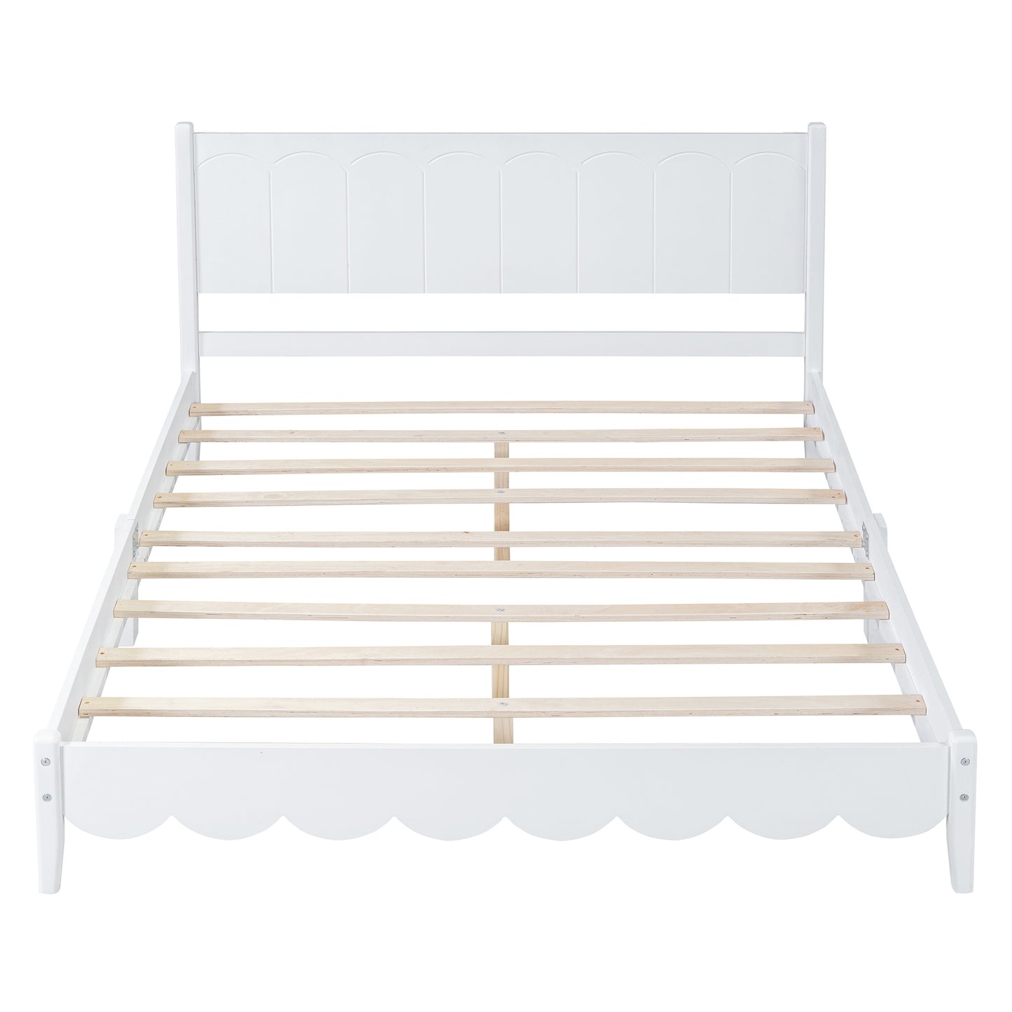 Queen Size Wood Platform Bed Frame, Retro Style Bed with Rectangular Headboard,No Need Box Spring,White