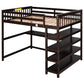 Full Size Loft Bed with Storage Shelves and Under-bed Desk  Espresso