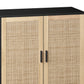 62.20" Elegant 4-Door Rattan Storage Cabinet, Decorative Design for Bedrooms, Living Rooms, and Offices, Black