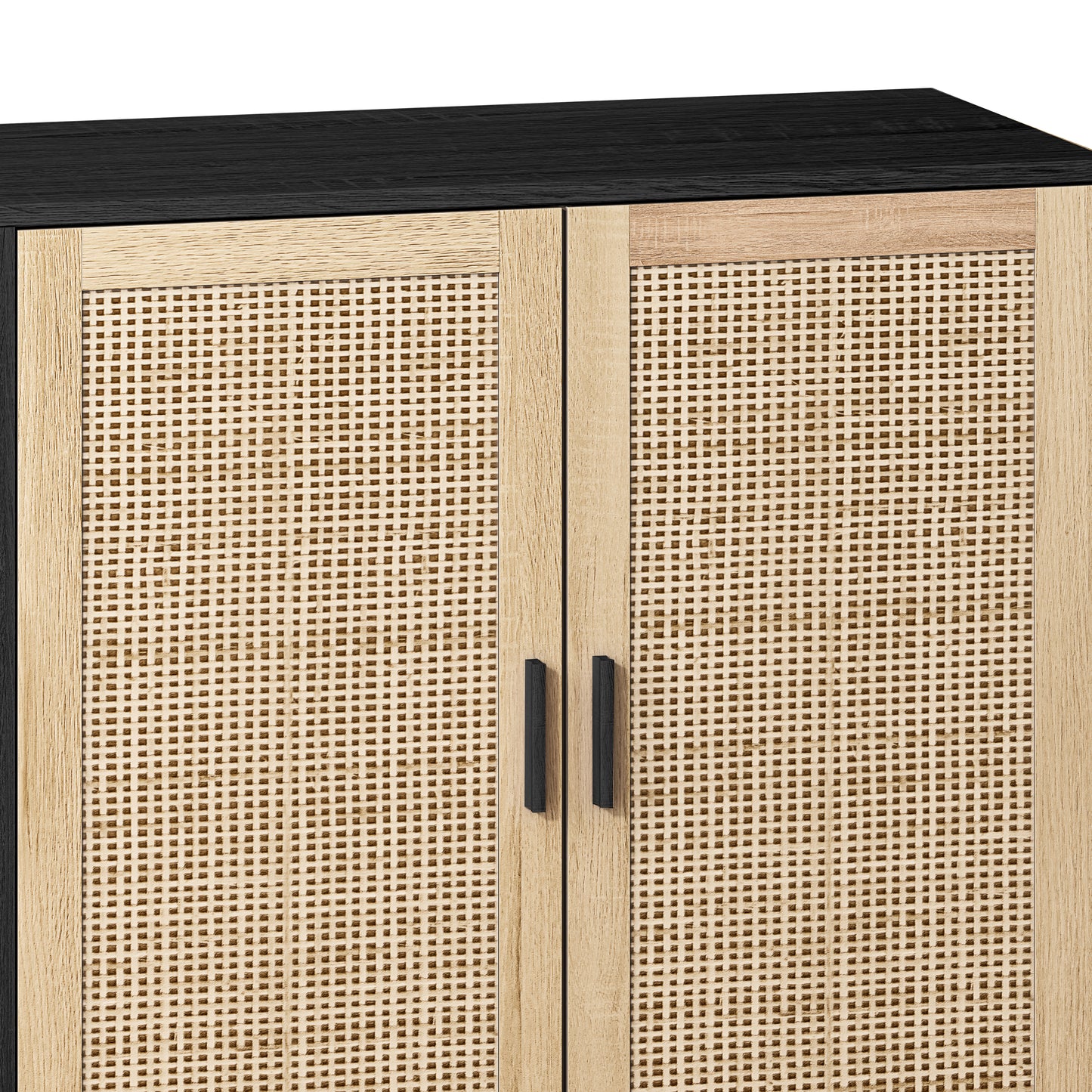 62.20" Elegant 4-Door Rattan Storage Cabinet, Decorative Design for Bedrooms, Living Rooms, and Offices, Black