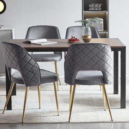 Gray Velvet Dining Chairs with Metal Legs and Hollow Back, Set of 4 for Modern Dining Rooms