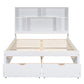 Full Size Platform Bed with Storage Headboard and 2 Drawers, White