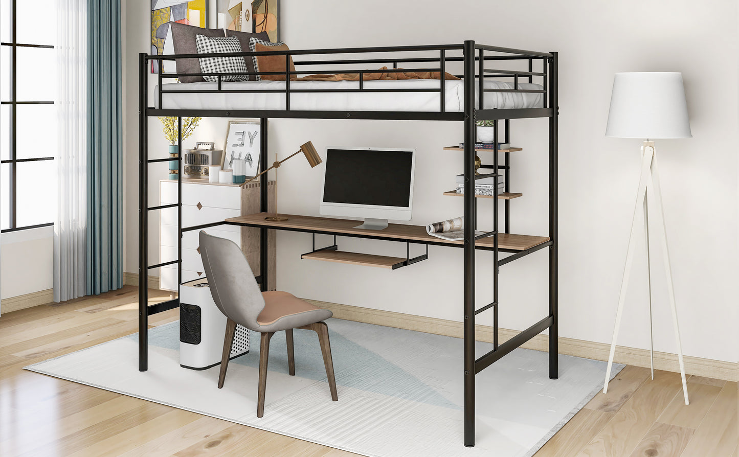 Loft Bed with Desk and Shelf   Space Saving Design Twin