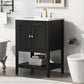 Black Modern Sleek Bathroom Vanity Elegant Ceramic Sink with Solid Wood Frame Open Style Shelf