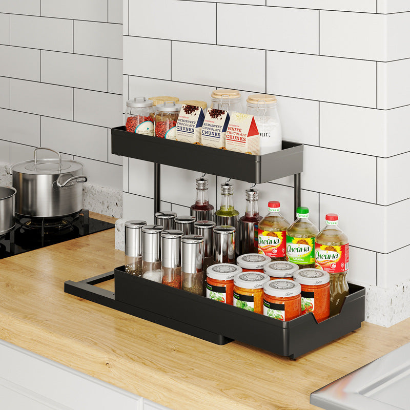 Kitchen L-Shaped Sink Storage Rack, Cabinet Storage Rack, Pull-Out Drawer Basket, Detachable Organizing Rack