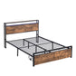 Large bed frame with storage headboard and 2 drawers, LED light bed, charging station, metal platform bed