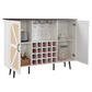 White Faux Rattan Barn Door Wine Cabinet with Wine Rack and Wine Glass Rack, Double Door Design with Removable Shelves