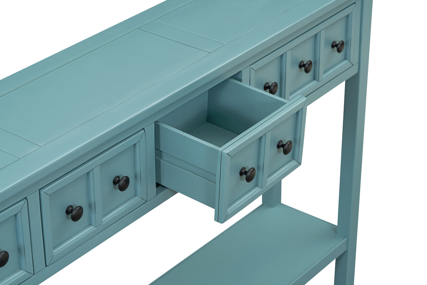 TREXM Rustic Entryway Console Table, 60-Inch Long Sofa Table with Two Drawers and Bottom Shelf, Antique Turquoise