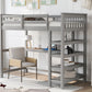 Twin Size Loft Bed with Storage Shelves and Under-bed Desk Gray