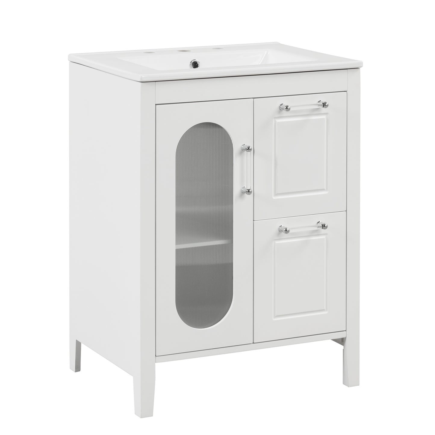 Bathroom Vanity with Sink, Bathroom Vanity Cabinet with Two Drawers and Door, Adjustable Shelf, Solid Wood and MDF, White