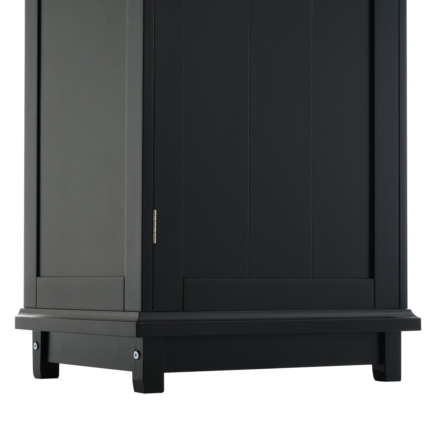 Tall Bathroom Storage Cabinet with Glass Doors, Free-Standing, Two Drawers, and Adjustable Shelves, MDF Board, Painted Black