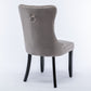 Modern high-end plush solid wood velvet cushioned dining chair with wooden leg nail head decoration, two piece set in gray