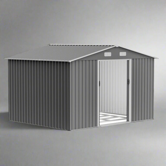 10X8 FT outdoor tool storage shed with metal foundation and lockable door, all-weather metal shed, gray