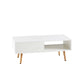 Rattan Coffee table sliding door for storage solid wood legs White