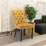 High-end Tufted Solid Wood Contemporary Velvet Upholstered Dining Chair with Wood Legs Nailhead Trim 2-Pcs Set Gloden