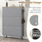 ON-TRANS narrow design shoe cabinet with 3 flip drawers and 3 independent shoe racks with 3 hooks, gray