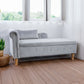 Sillón chaise longue gris de terciopelo para interiores con espacio de almacenamiento y almohada, diseño moderno tapizado con brazos enrollados