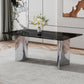 Modern minimalist dining table The black imitation marble glass desktop is equipped with silver metal legs