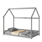 Twin House-Shaped Floor Bed with 2 Detachable Stands Grey