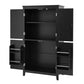 Bathroom floor storage cabinet, bathroom storage cabinet, 4-door independent cabinet, adjustable shelf, adaptive shelf, black