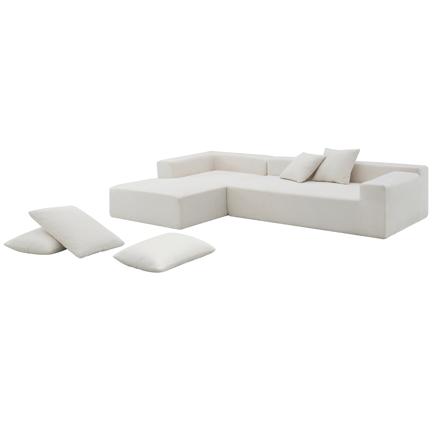 109" x 68" Modular Sectional Sofa Set, Modern Minimalist Style Couch in White