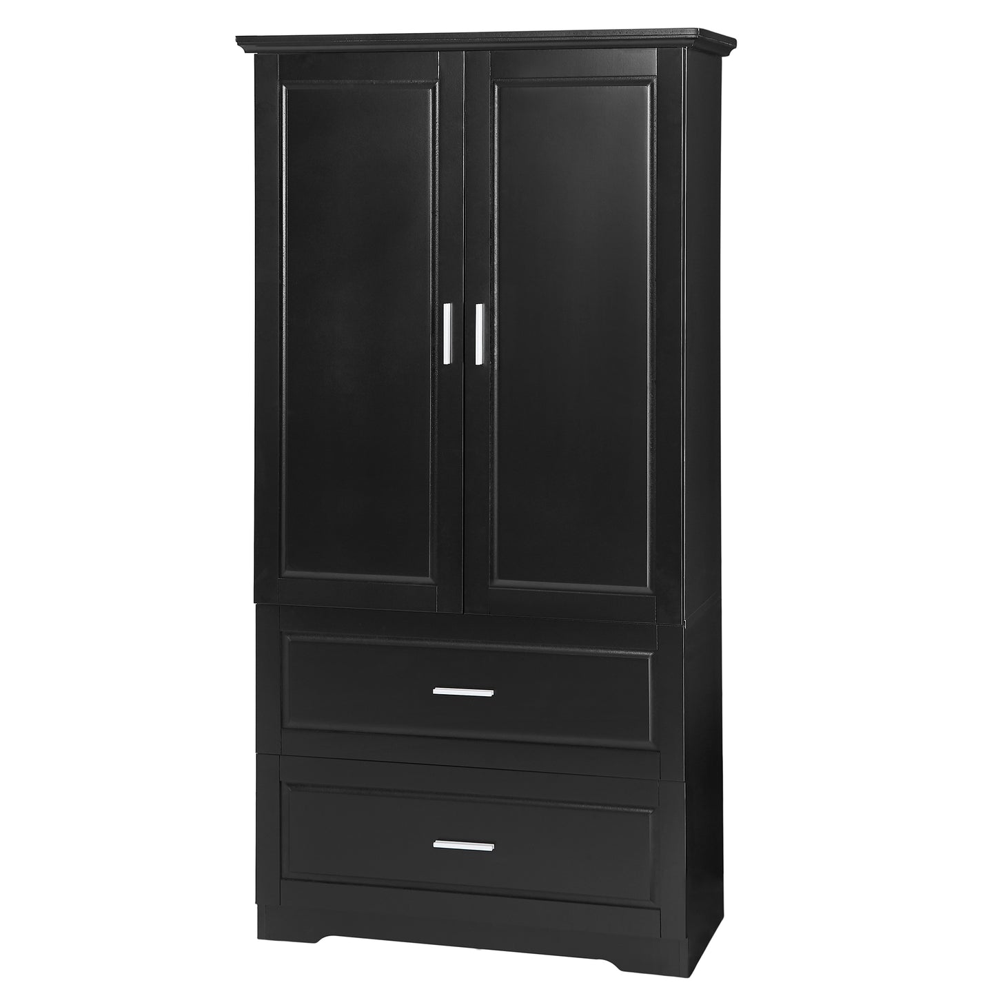 Mueble de baño alto con dos puertas y cajones, estante ajustable, tablero MDF, acabado negro