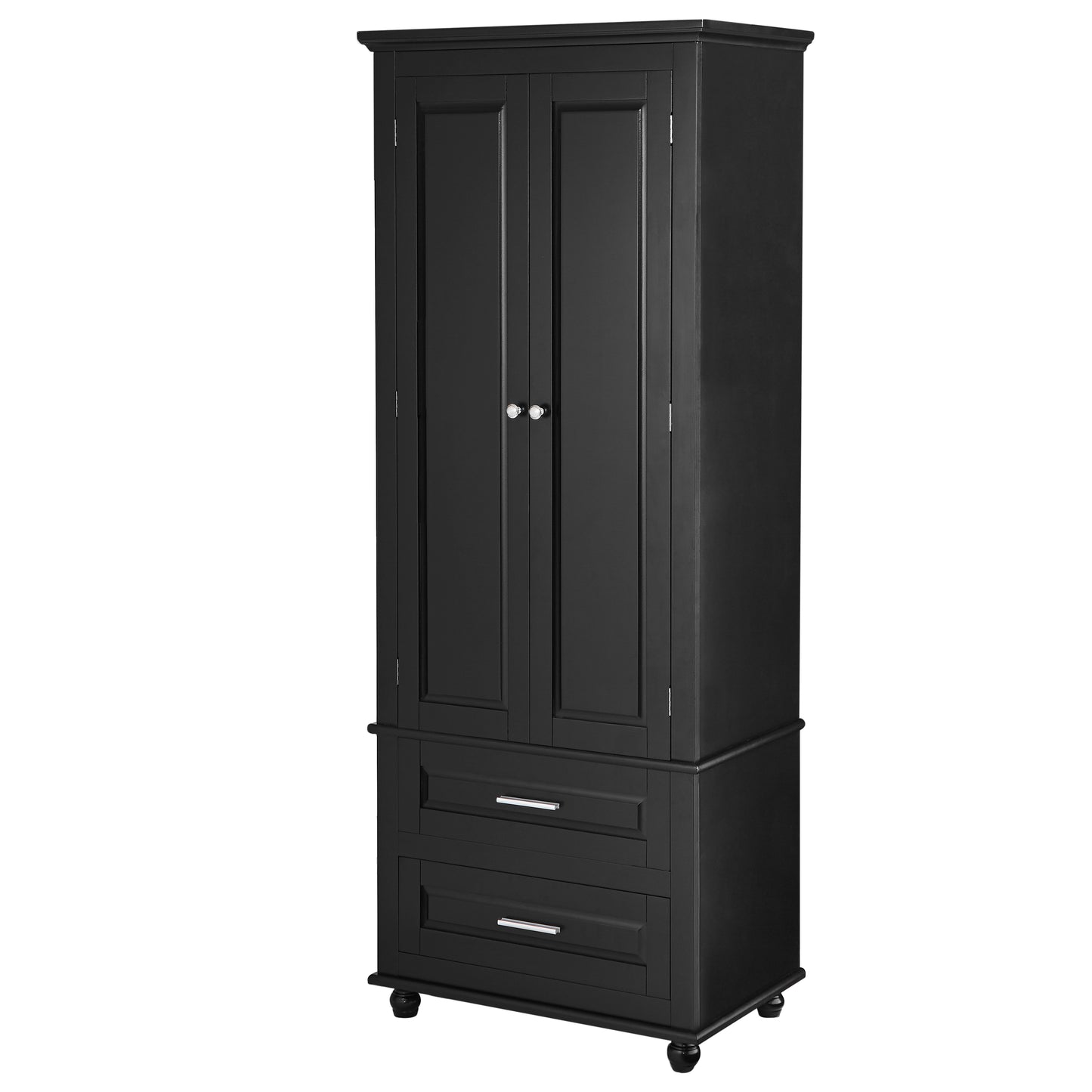 Tall Storage Cabinet with Two Drawers, Perfect for Bathrooms and Offices, Black Finish