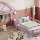 Wooden Full Size Children's Bed with Detachable Headboard and Integrated Clothes Drying Rack, Pink