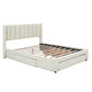 Full Size Upholstered Platform Bed with One Large Drawer in Footboard and Drawers on Each Side, Beige