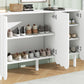 ON-TRANS Cream Shoe Cabinet with 5 Adjustable Solid Wood Legs, Large Storage with Wave Doors, White