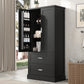 Mueble de baño alto con dos puertas y cajones, estante ajustable, tablero MDF, color negro