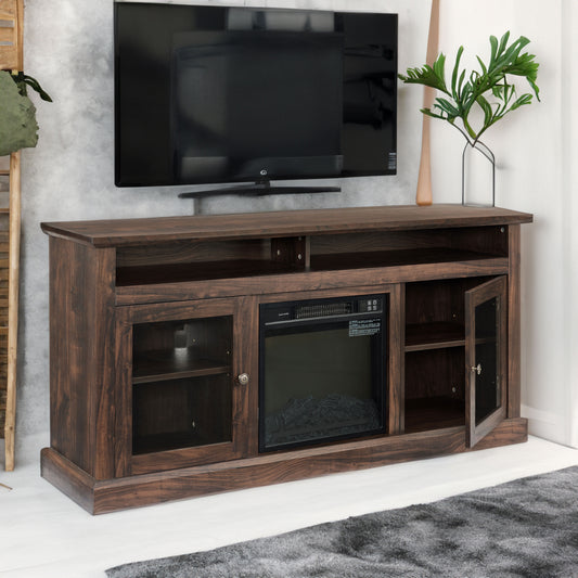 Mueble de TV contemporáneo con inserto de chimenea de 18", consola de entretenimiento para televisores de hasta 65 pulgadas