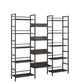 Triple Wide 5-shelf Bookshelves Industrial Retro Wooden Style Home and Office Large Open Bookshelves Dark Grey