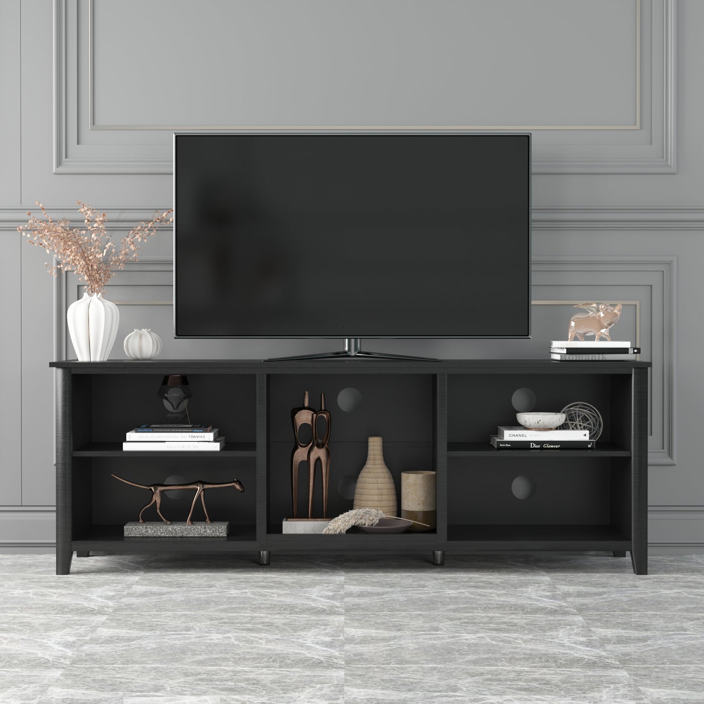 TV Stand Storage Media Console Entertainment Center Tradition Black