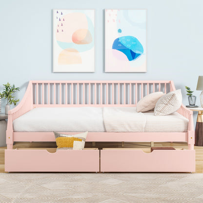 Full Size Daybed with Two Storage Drawers and Support Legs Pink