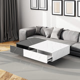 Mesa de centro moderna en blanco y negro con dos espacios de almacenamiento, diseño elegante para salas de estar