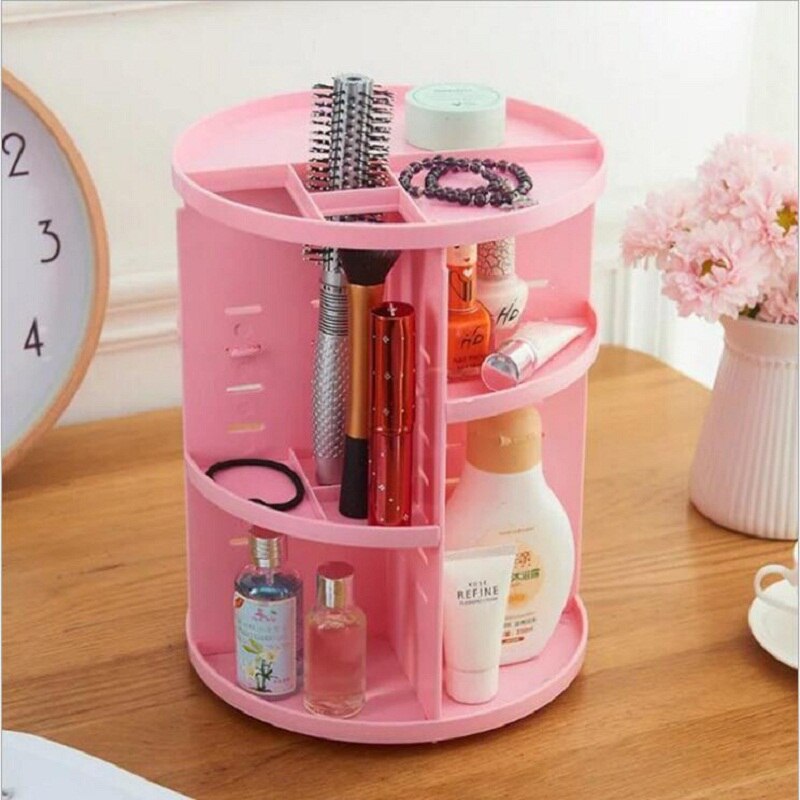 Caja organizadora de maquillaje giratoria de 360 ​​grados, soporte para brochas, estuche organizador de joyas, caja de almacenamiento de cosméticos y maquillaje