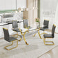 Modern Tempered Glass Dining Table, Large Office Desk with Gold Plated Metal Legs and MDF Crossbars