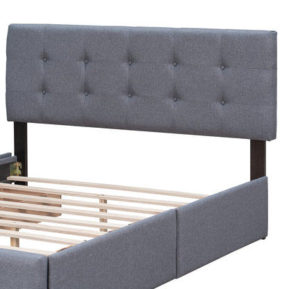 Upholstered Queen Platform Bed with Drawers Gray