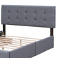 Upholstered Platform Bed with Classic Headboard and 4 Drawers Linen Fabric Queen Size Dark gray