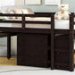 Low Study Full Loft Bed with Cabinet Shelves and Rolling Portable Desk Multiple Functions Bed- Espresso