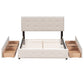 Upholstered Platform Bed with Classic Headboard and 4 Drawers No Box Spring Needed Linen Fabric Queen Size Beige