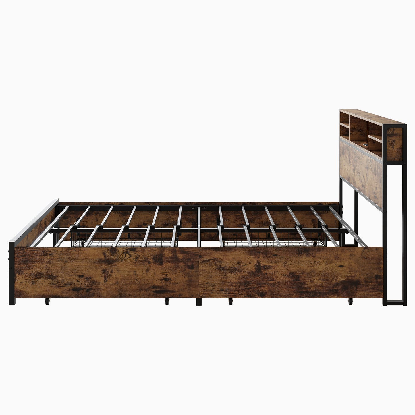 Queen Bed Frame with Storage Headboard and 4 Drawers, Modern Design for Bedrooms