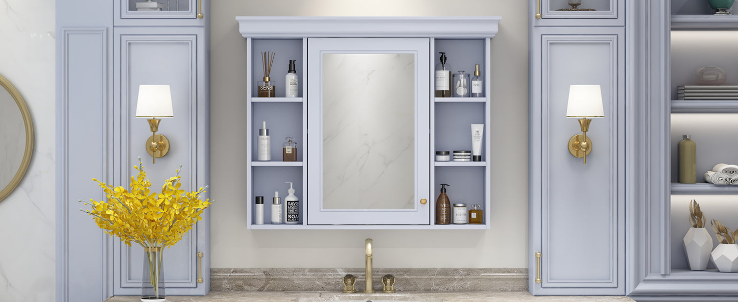 35'' x 28'' Blue Wall Mounted Bathroom Storage Cabinet with Mirror Door, Modern Bathroom Wall Cabinet with Mirror