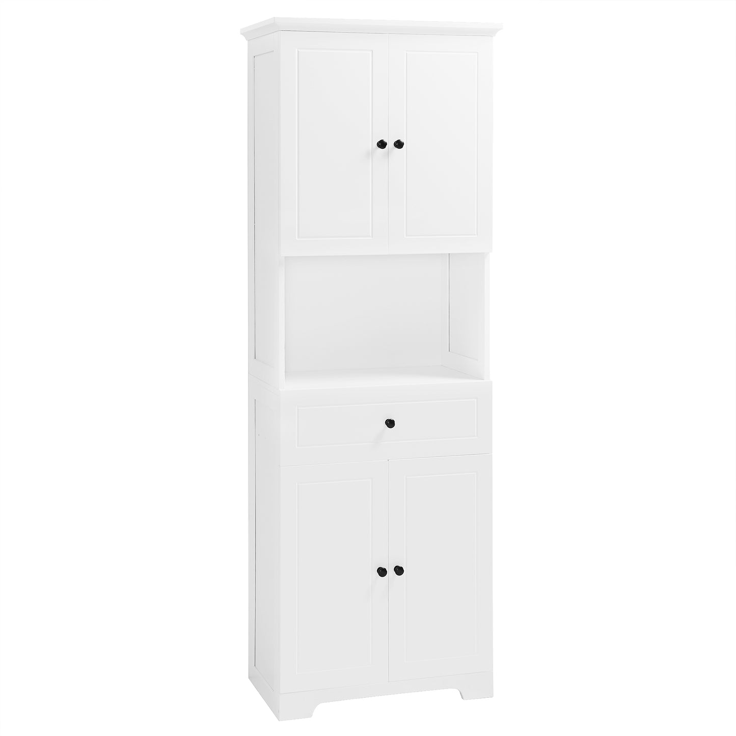 Tall Bathroom Cabinet with Four Doors, Large Storage Space Open Shelve, Upper Storage Cabinet, Whit