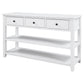 Retro Design Console Table with Two Open Shelves, Pine Solid Wood Frame and Legs, Antique White Finish