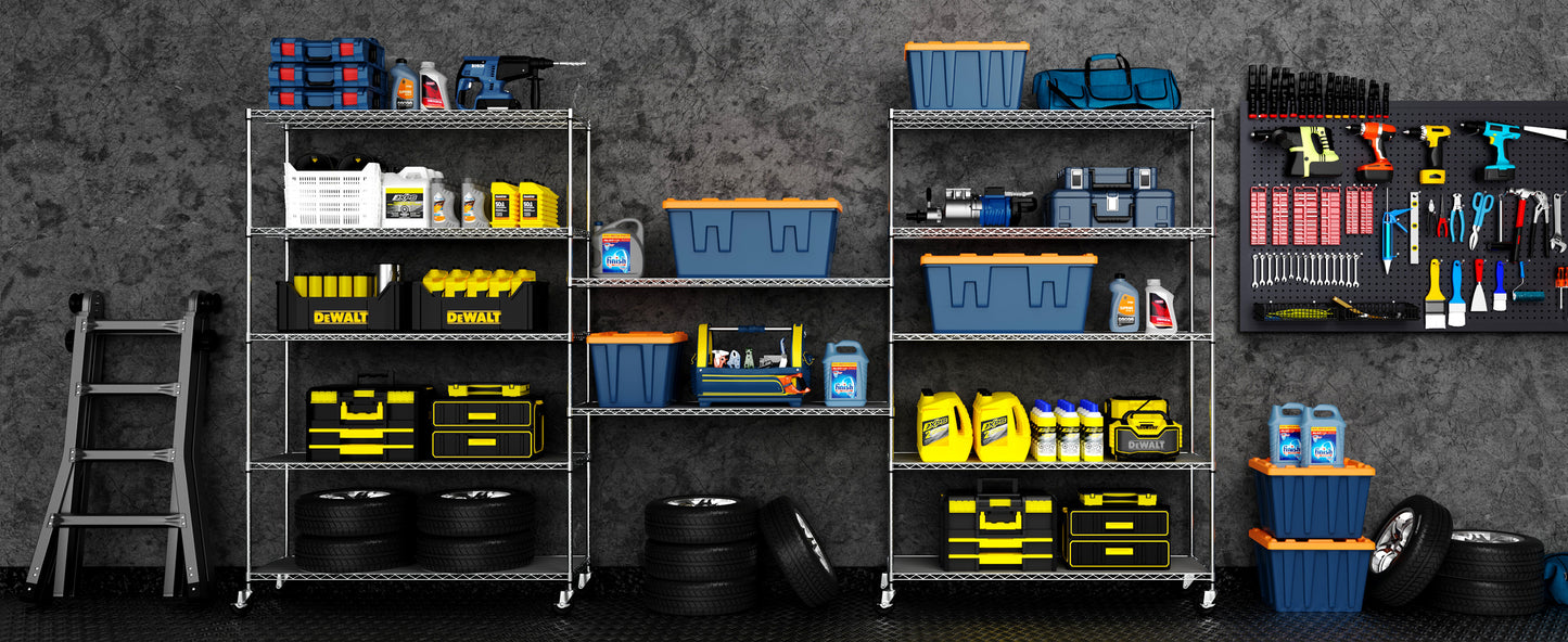 6-Tier Wire Shelving Unit, 6000 LBS Capacity, NSF-Approved Adjustable Metal Garage Storage Shelves with Wheels