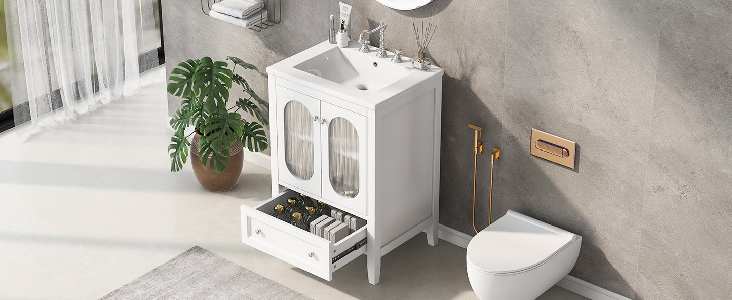 Bathroom Vanity with Sink, Bathroom Vanity Cabinet with One Drawer and Doors, Adjustable Shelf, Solid Wood and MDF, White