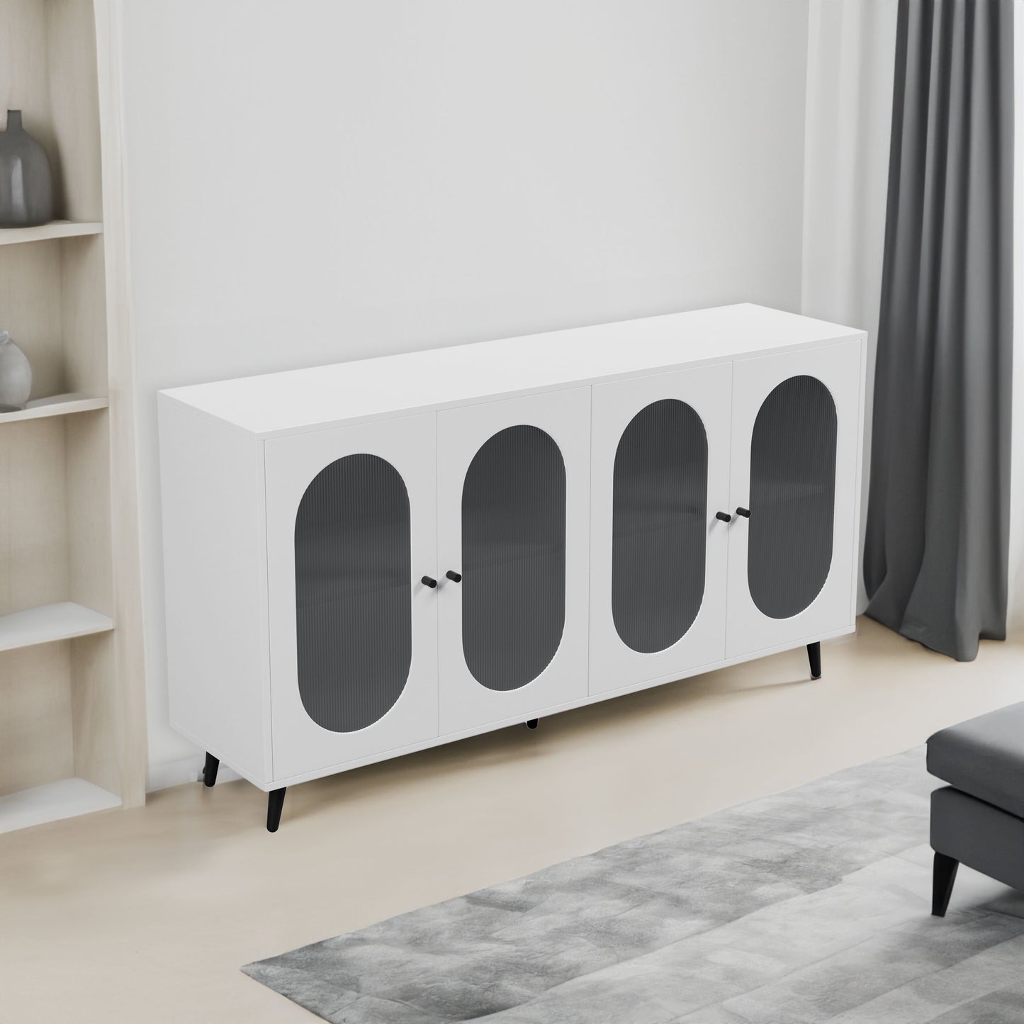 Modern Accent Sideboard Cabinet with Acrylic Doors, Freestanding Storage Cupboard in White Finish